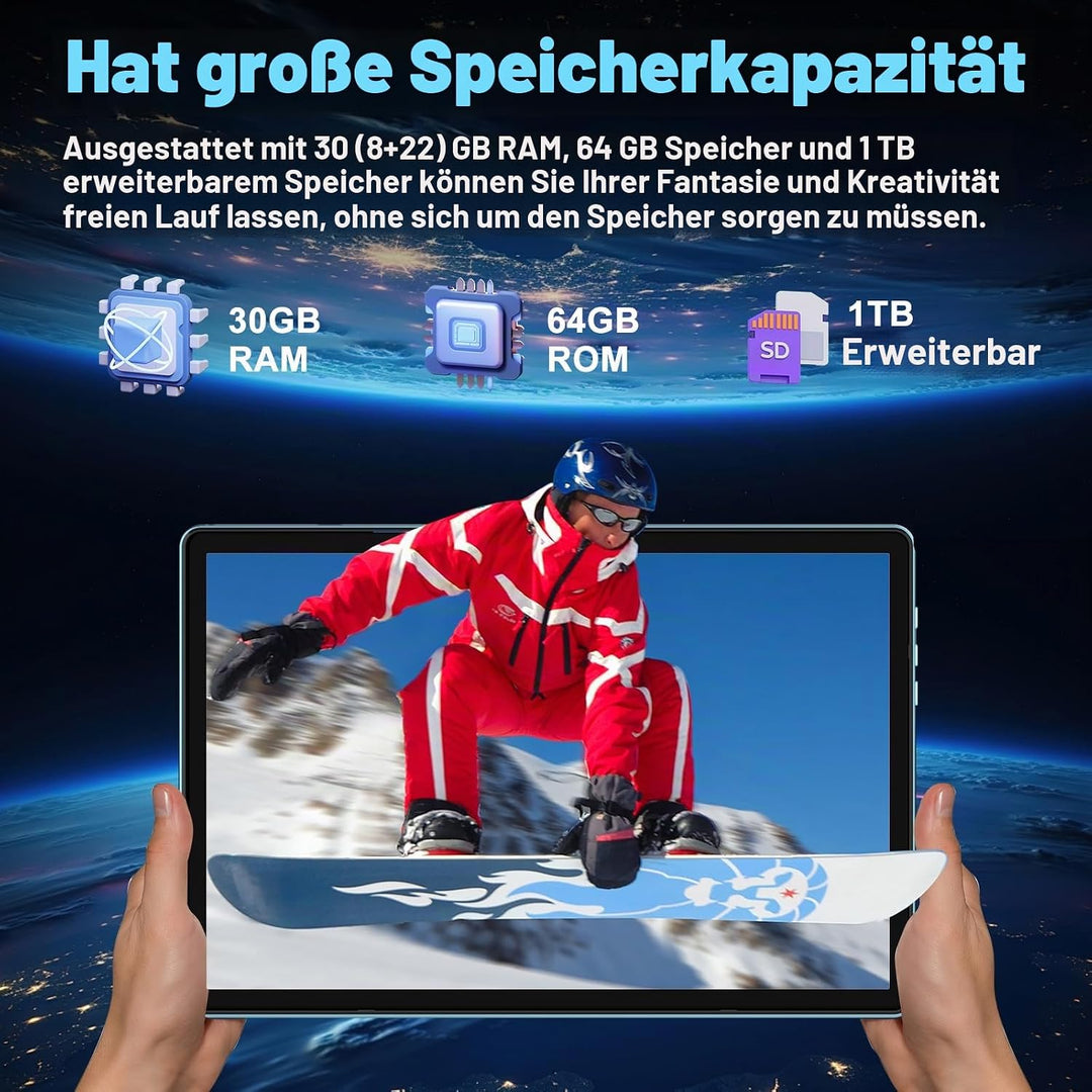 DMOAO Tablet 10 Zoll Android 15 mit Tastatur, Gemini AI, 30GB RAM + 64GB ROM (2TB Erweiterung), 5G W