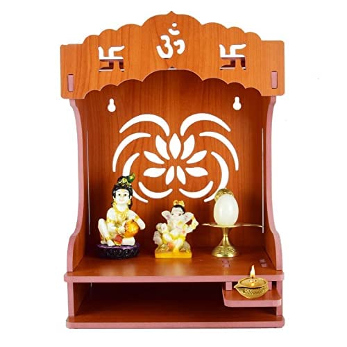 MS Enterprise Wandbehang aus Holz mit Mandir-Puja-Motiv, Dekoration für das Büro oder Zuhause, Schwa