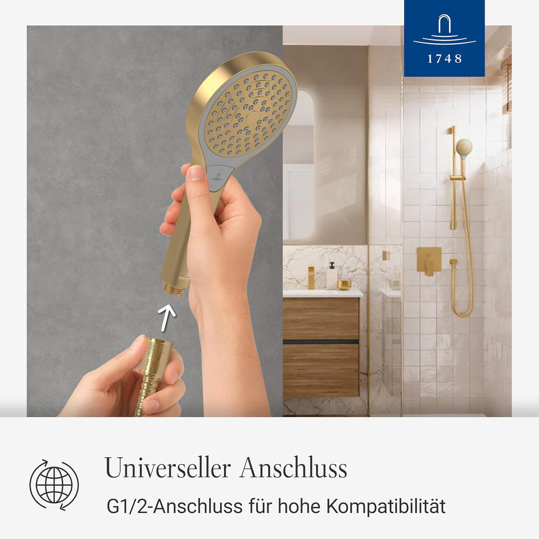Villeroy & Boch Verve Showers Duschkopf, Handbrause mit 3 Strahlarten per Knopfdruck, EasyClean, Was