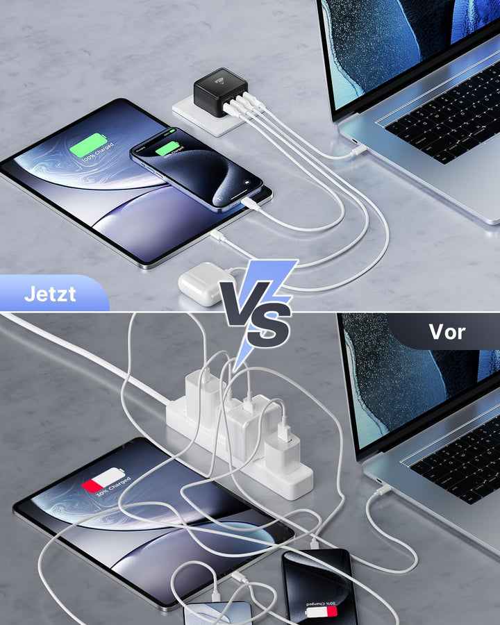 USB Ladegerät, 40W 4-Port USB C Ladegerät iPhone 15 Schnellladeblock USB C Adapter Dual Port PD+QC W