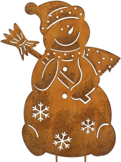 Dekoleidenschaft Gartenstecker Schneemann aus Metall in Rost-Optik, Winterdeko, Garten-Deko, Dekoste