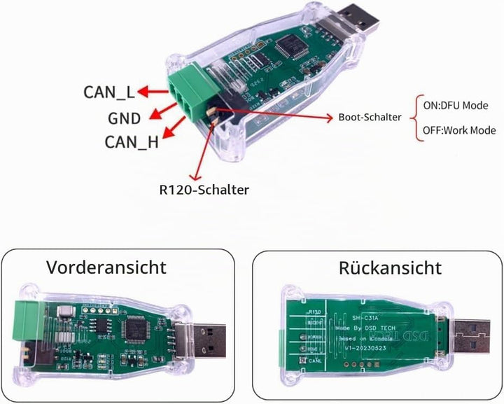 DSD TECH SH-C31A USB-zu-CAN-Adapter mit FD-Unterstützung basierend auf Canable 2.0