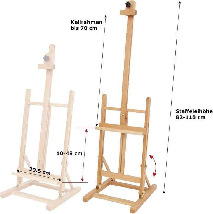 Paintersisters XXL Tischstaffelei T-70 aus Buche FSC® für Keilrahmen bis 70 cm, Sitzstaffelei, Malhö