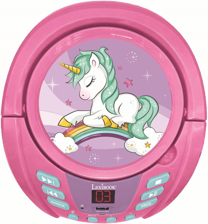 Lexibook Einhorn- Bluetooth-CD-Player für Kinder - Tragbar, Lichteffekte, Mikrofonbuchse, Aux-In, Ak