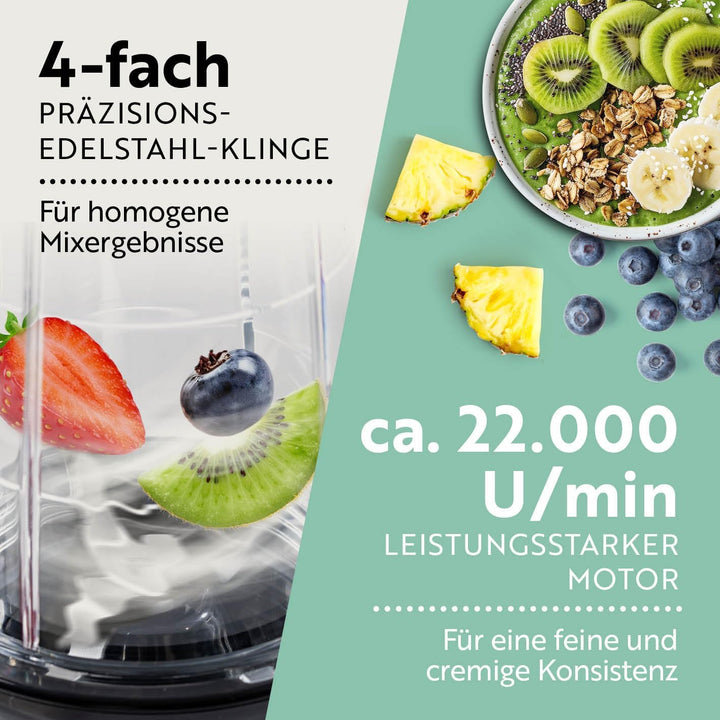 GOURMETmaxx Mixer Mr. Magic 4-tlg. | Smoothie Maker mit 400W & 500ml Fassungsvermögen | Kompakter St