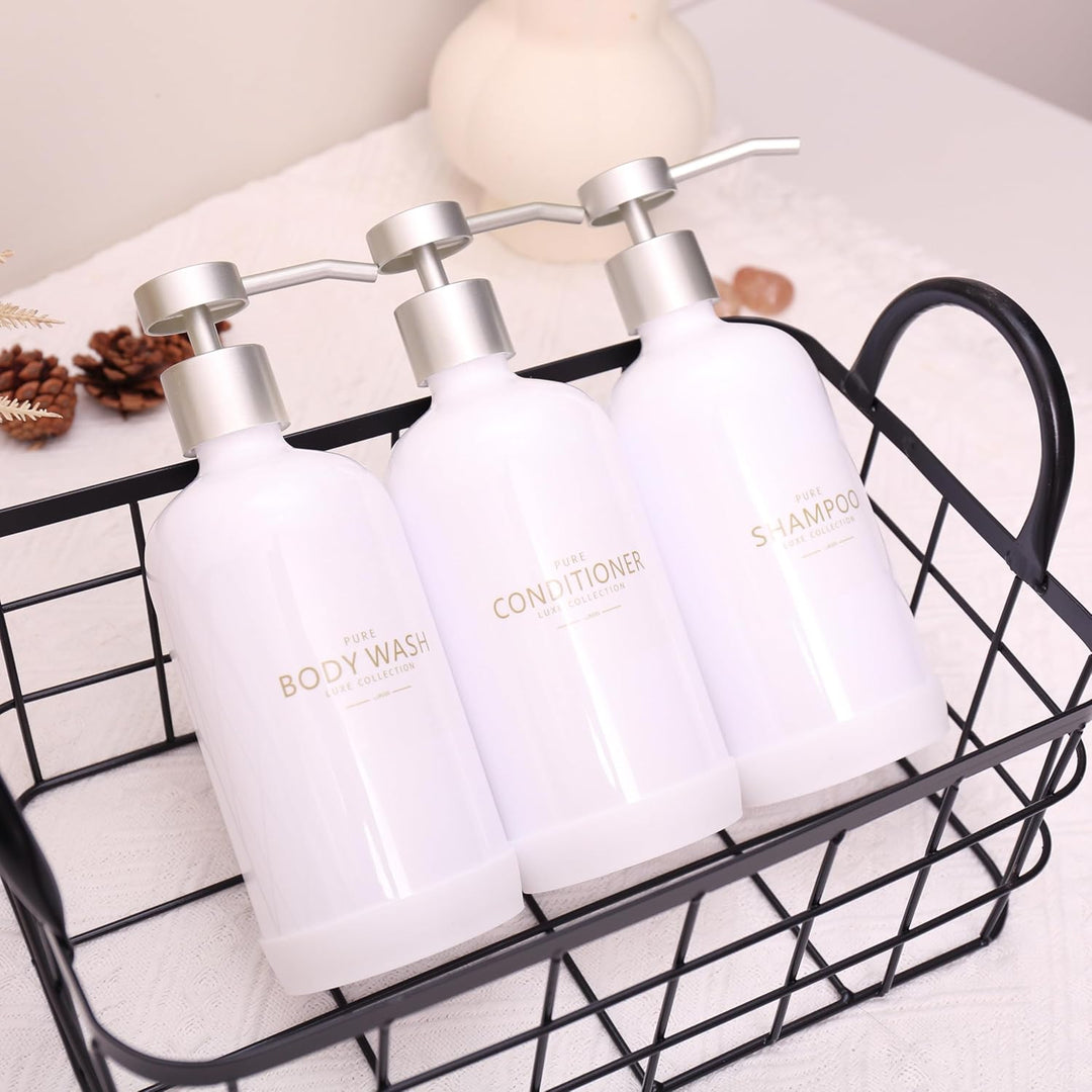 Janxin Shampoo- und Spülungsspender, Set mit 3 nachfüllbaren 600 ml Shampoo-Flaschen mit rutschfeste