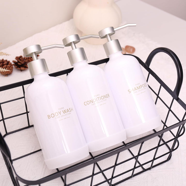 Janxin Shampoo- und Spülungsspender, Set mit 3 nachfüllbaren 600 ml Shampoo-Flaschen mit rutschfeste