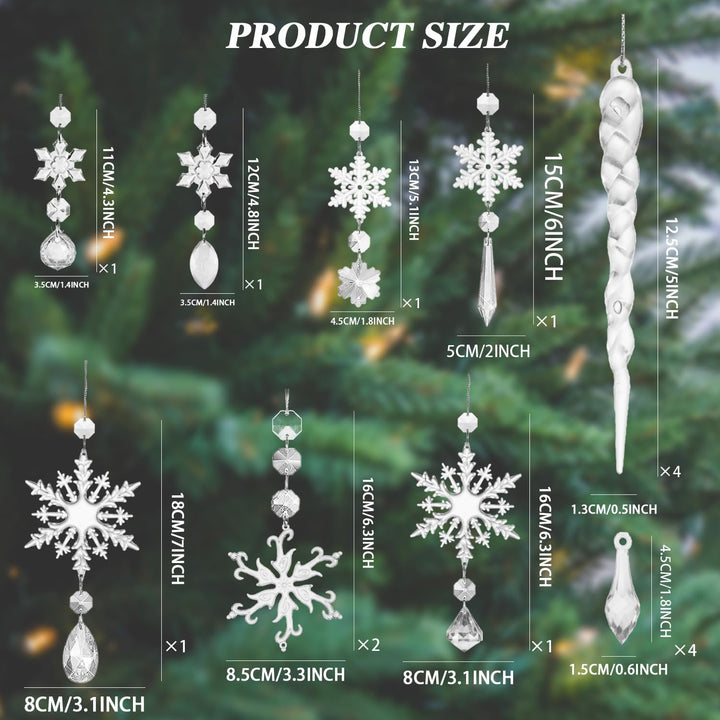 Weihnachtsbaumschmuck- Acryl Eiszapfen Schneeflocke Eistropfen Anhänger-16 Stück Weihnachtsbaumschmu
