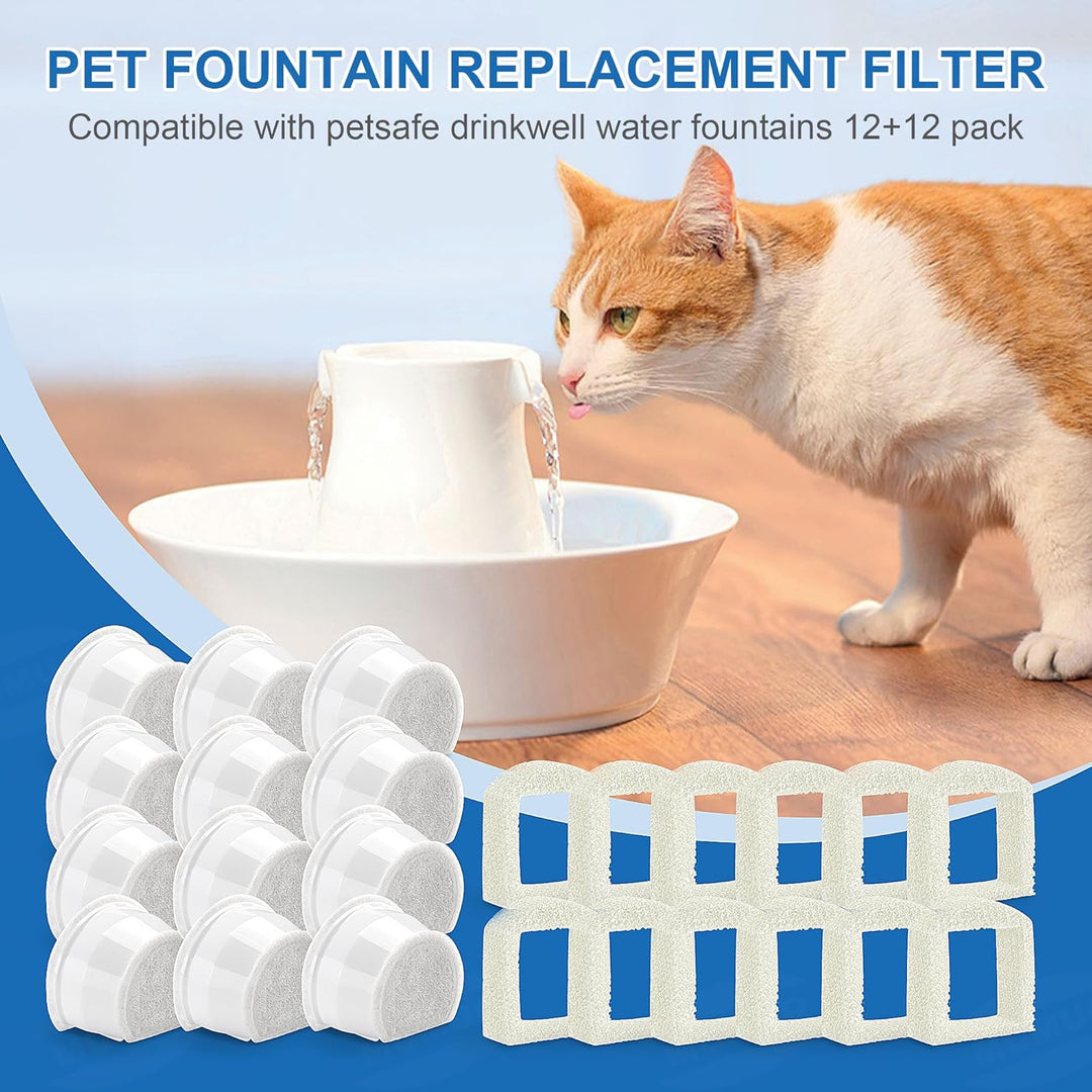 Katzenbrunnen Filter für PetSafe Drinkwell, 12 Pcs Ersatzfilter Trinkbrunnen Katzen & 12 Pcs Schaumf