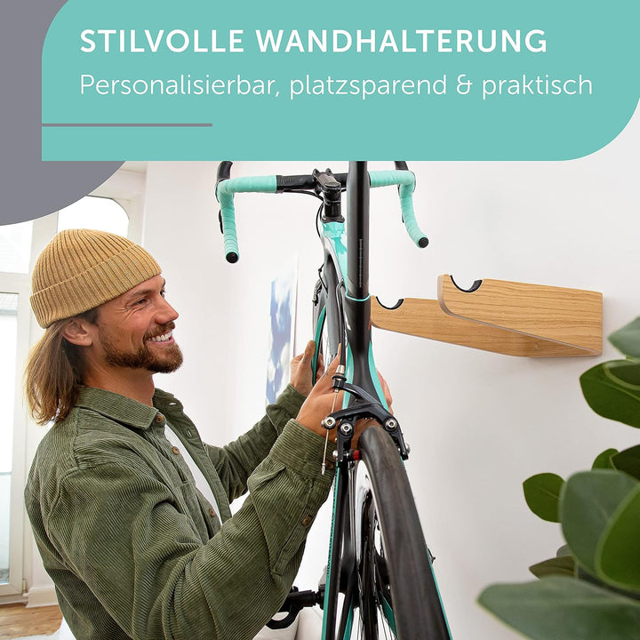 madeco Fahrrad Wandhalterung Holz - FlyBike S Eiche - Design Fahrradhalterung Wand Aufhängung für Wo
