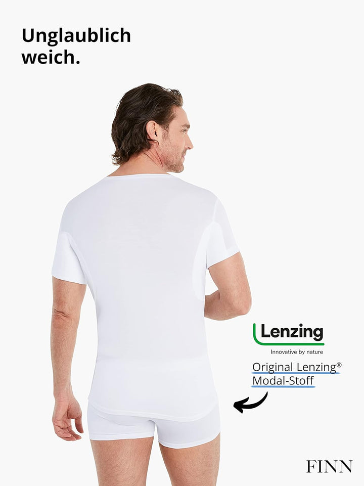 FINN Anti-Schweiss Unterhemd Herren mit Rundhals-Ausschnitt - Unterziehshirt Männer mit Einsätzen ge
