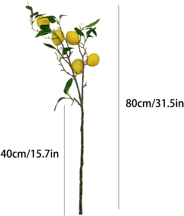 2 Stück künstliche Zitrone Zweig dekorative Früchte Schaum Zitrone gefälschte Kunststoffpflanze 80cm
