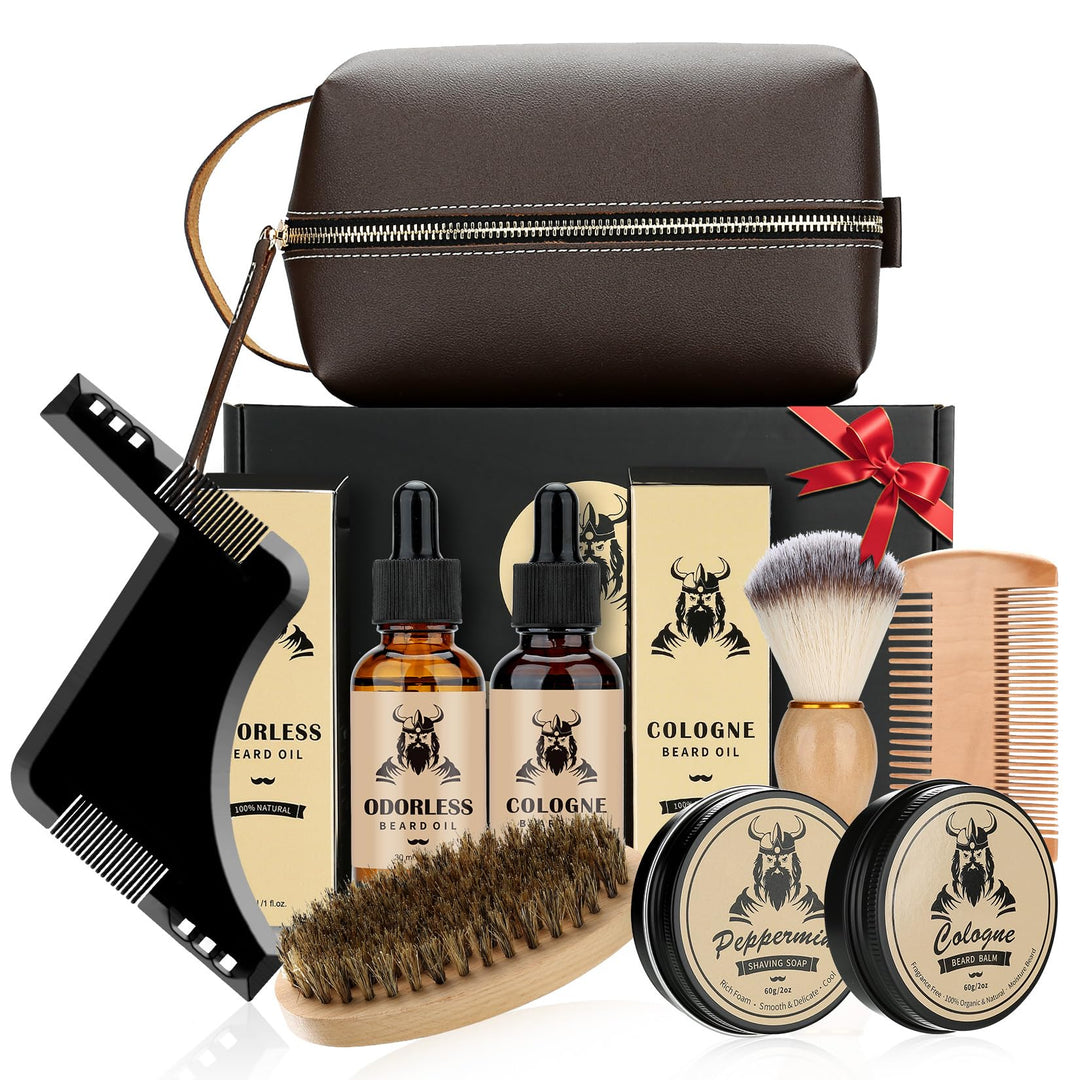 EXREIZSTBartpflege Set für männer, Bartpflege Set,mit 2 Bartöl BartbalsamBartkammBartbürsteBartschab