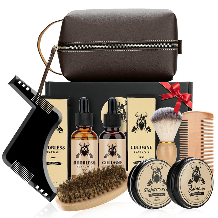 EXREIZSTBartpflege Set für männer, Bartpflege Set,mit 2 Bartöl BartbalsamBartkammBartbürsteBartschab