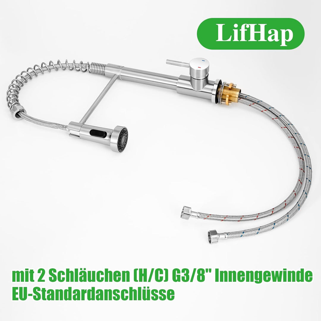 Küchenarmatur mit Brause, Feder-Wasserhahn für Küche, ausziehbare Mischbatterie mit 2 Sprühmodi, Spü