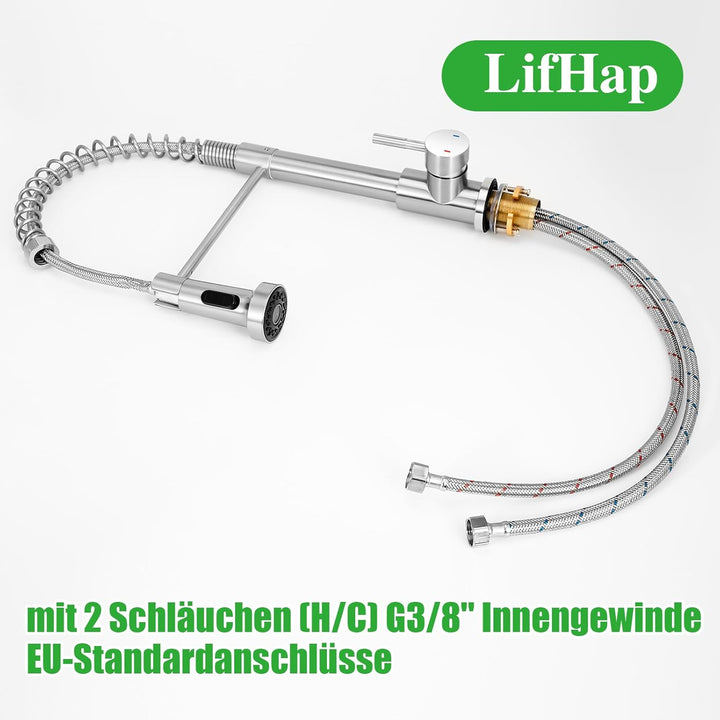 Küchenarmatur mit Brause, Feder-Wasserhahn für Küche, ausziehbare Mischbatterie mit 2 Sprühmodi, Spü