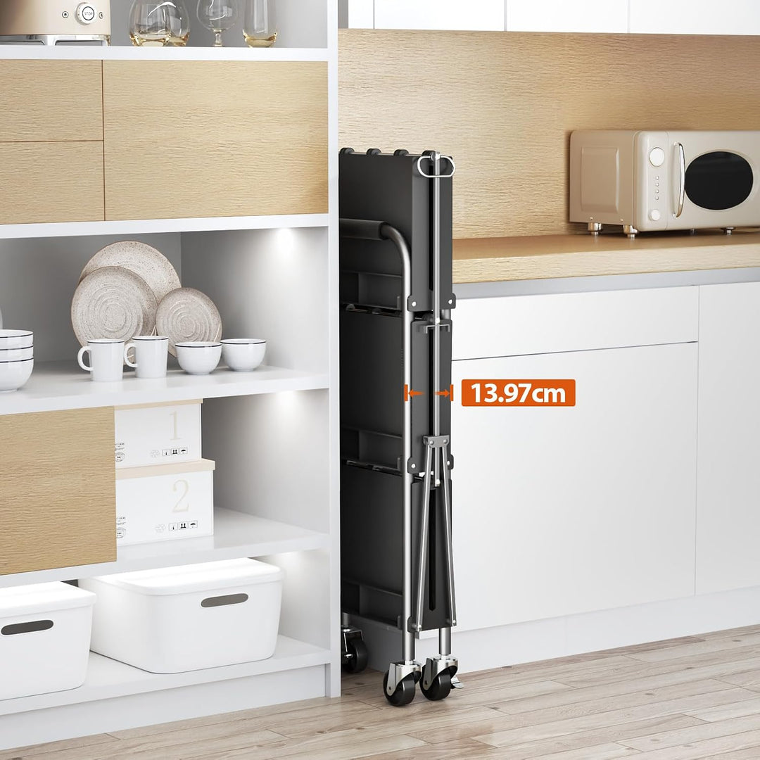 KINGRACK 3-Ebenen servierwagen klappbar mit Rollen ergonomischem Griff, klappbar Allzweck-Dienstwage