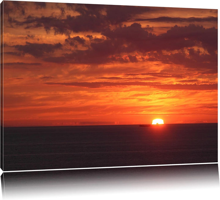 romantischer Sonnenuntergang über Meer Leinwand, XXL riesige Bilder fertig gerahmt mit Keilrahmen, K