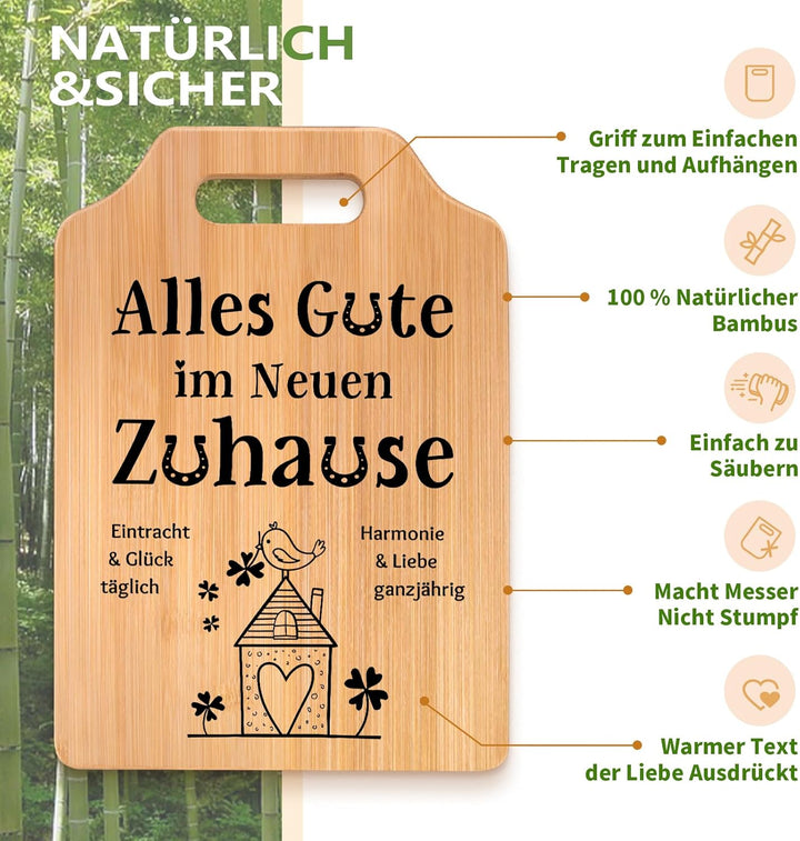 Geschenkideen zum Einzug - Bambus Schneidebrett, Einzugsgeschenke Haus, Einweihungsgeschenk Haus, Ge