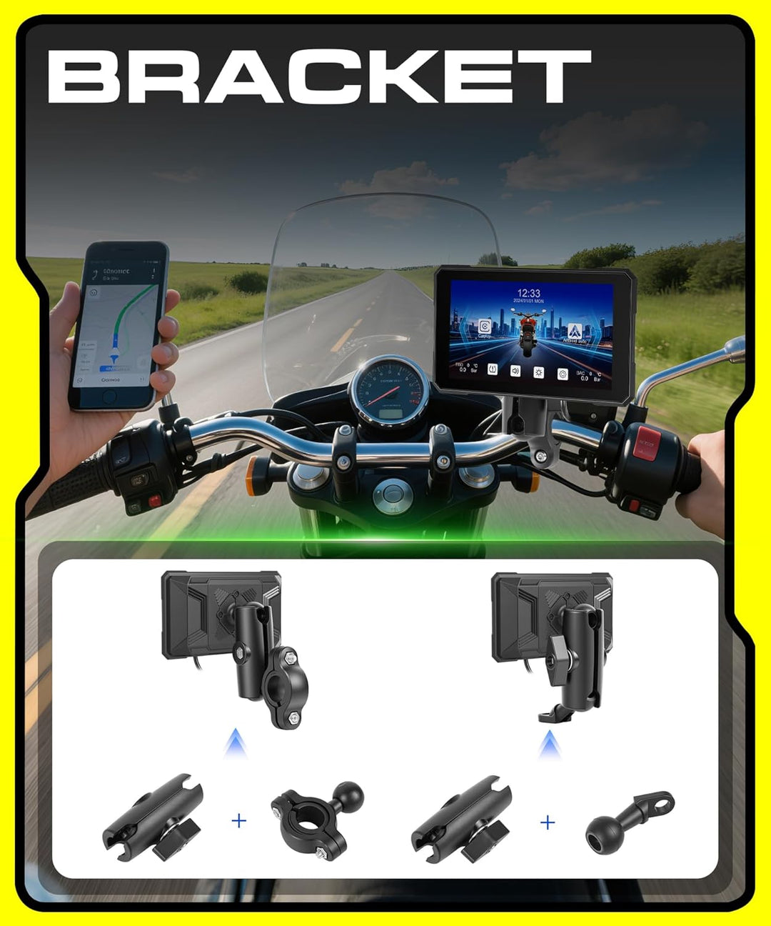 Rimoody 5 Zoll Carplay Bildschirm für Motorrad, Kabellos Carplay und Android Auto Display für Motorr