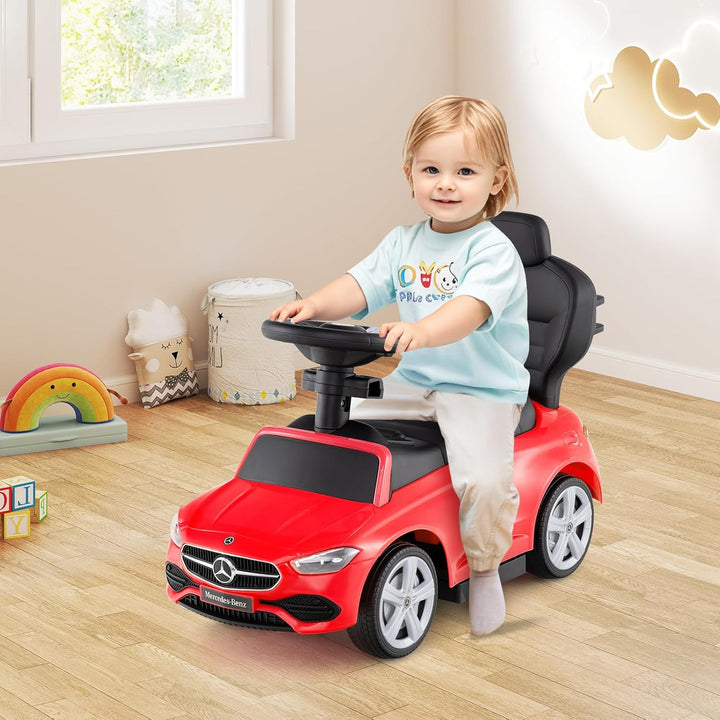 COSTWAY Mercedes-Benz Rutschauto, 3-in-1 Rutschfahrzeug mit Schiebegriff, Stauraum & Lenkschieber, S