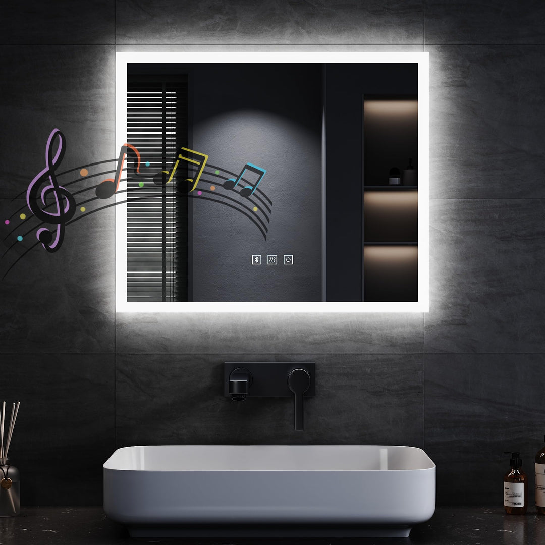 SONNI Badspiegel mit Beleuchtung 60X50 cm, Wandspiegel mit Bluetooth Lautsprecher, Anti-Beschlag LED