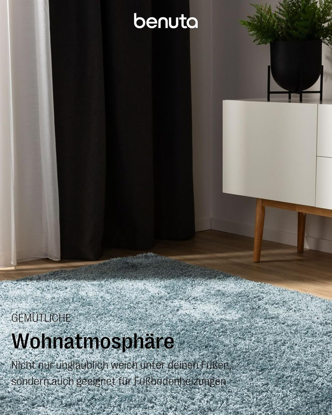 benuta Basic Hochflorteppich Soho - Kunstfaser - Rechteckig & im Style: Uni - Pflegeleicht für Wohnz