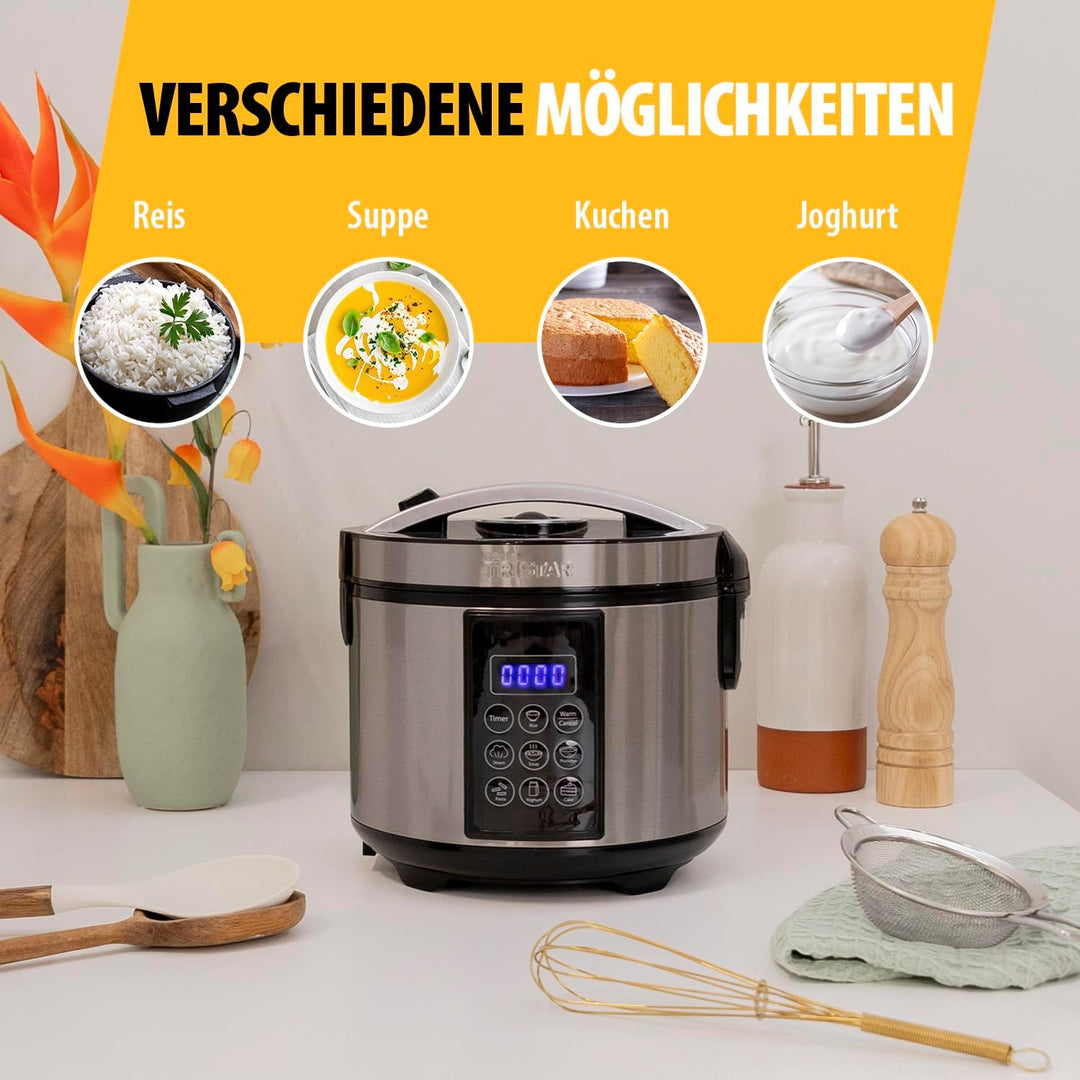 Tristar RK-6132 Digitaler Edelstahl Reis- und Multikocher, 1,5 Liter Kapazität, 500 Watt Leistung, W