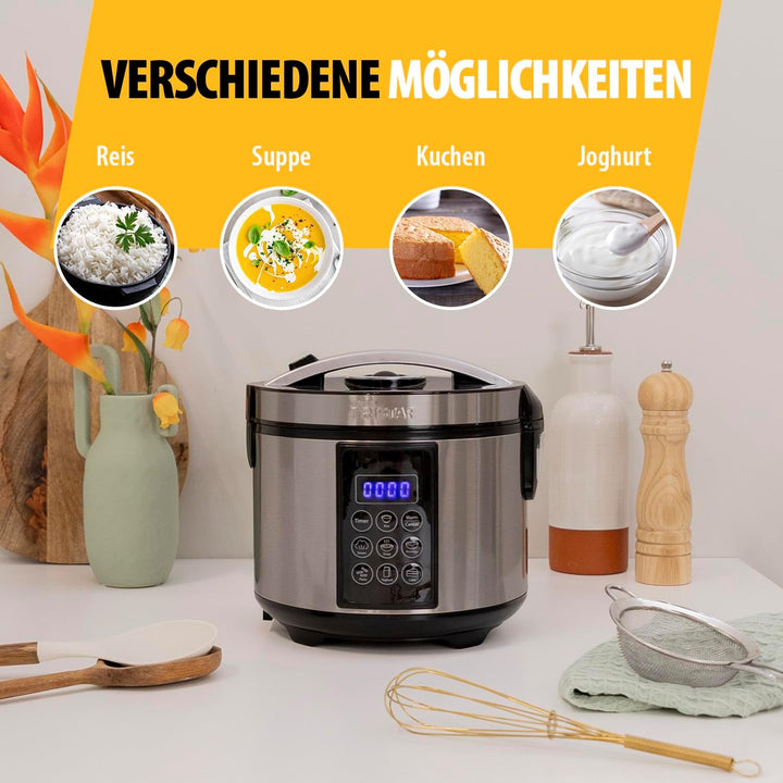 Tristar RK-6132 Digitaler Edelstahl Reis- und Multikocher, 1,5 Liter Kapazität, 500 Watt Leistung, W