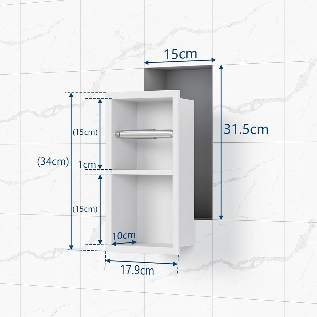Neodrain Unterputz-Toilettenpapierhalter Edelstahl Wandnische mit Regal WC-Papierhalter Weiss Papier