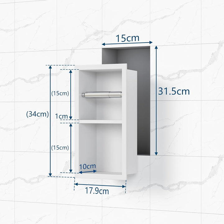 Neodrain Unterputz-Toilettenpapierhalter Edelstahl Wandnische mit Regal WC-Papierhalter Weiss Papier