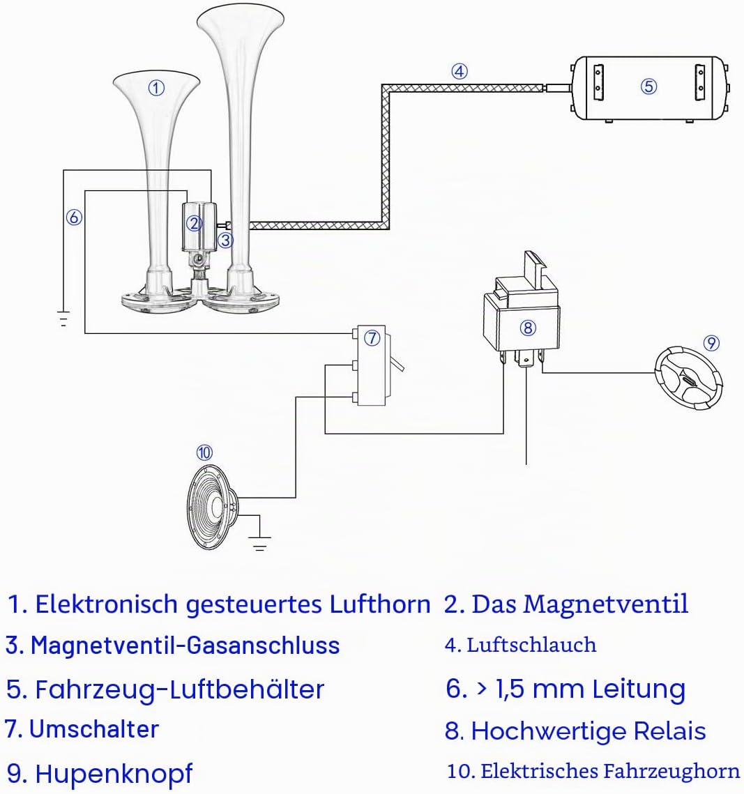 ePathChina 44CM/17 Zoll 150 dB Super lauter 12 V / 24 V Super lautes Einzeltrompete Lufthupe für LKW