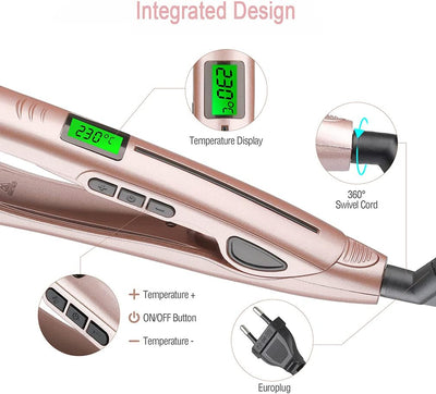 Culwad Haarglätter 2 in 1 Haarpflege Glätteisen und Lockenstab mit LCD-Display Temperatur, Glätteise