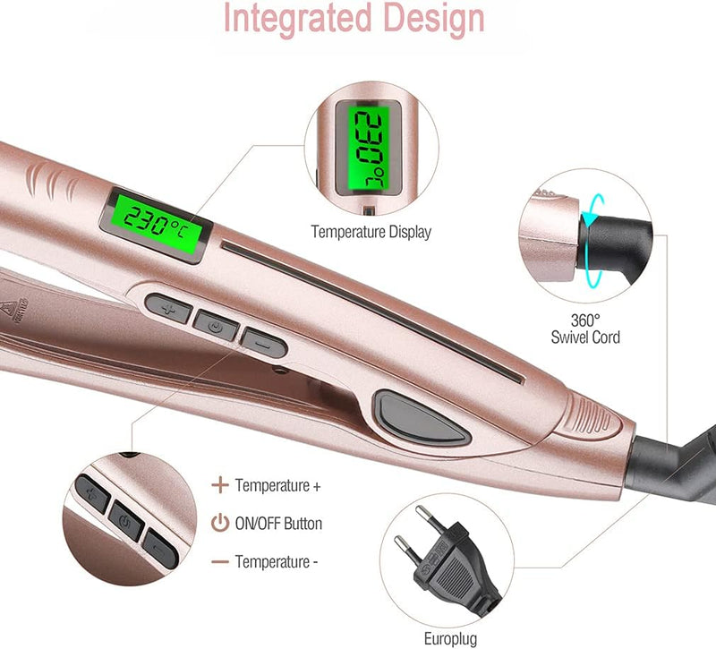 Culwad Haarglätter 2 in 1 Haarpflege Glätteisen und Lockenstab mit LCD-Display Temperatur, Glätteise