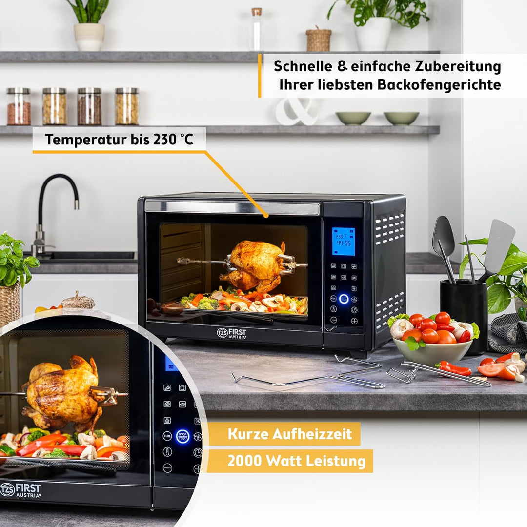 TZS First Austria Minibackofen, 45L, 2000 Watt, Digitalanzeige, kompakter Elektroofen für den Tischg