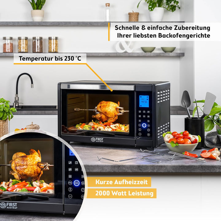 TZS First Austria Minibackofen, 45L, 2000 Watt, Digitalanzeige, kompakter Elektroofen für den Tischg