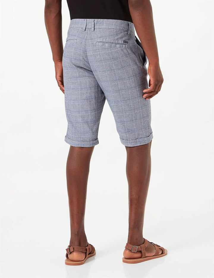 TOM TAILOR Herren Regular Slim Chino Bermuda Shorts 28 29705 - Navy White Check, 28 29705 - Navy Whi