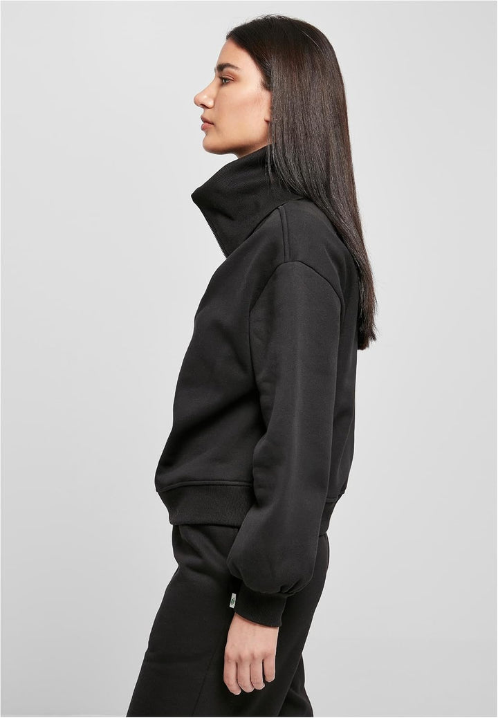 Urban Classics Damen Ladies Oversized High Neck Troyer Crew Sweatshirt XS Schwarz, XS Schwarz