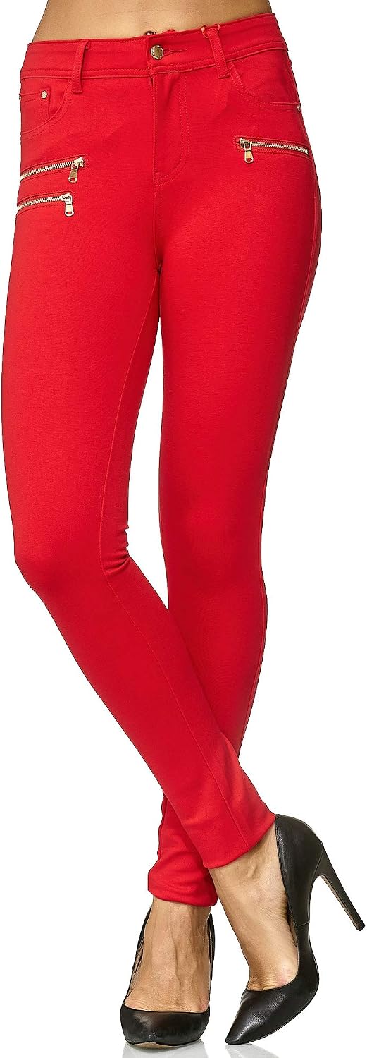 Elara Damen Stretch Hose Skinny Fit Jegging Chunkyrayan 50 Slim Rot, 50 Slim Rot