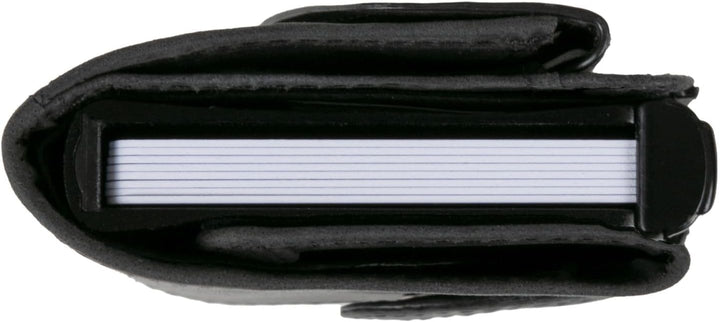 CLICKSAFE® Kreditkartenetui mit Münzfach und Geldscheinfach aus schwarzem Hunterleder mit schwarzem