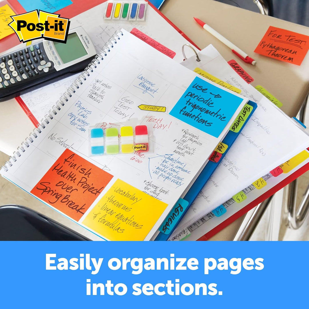 Post-it Tabs, 1,6 cm Solid, Aqua, Gelb, Pink, Violett, langlebig, beschreibbar, repositionierbar, ha