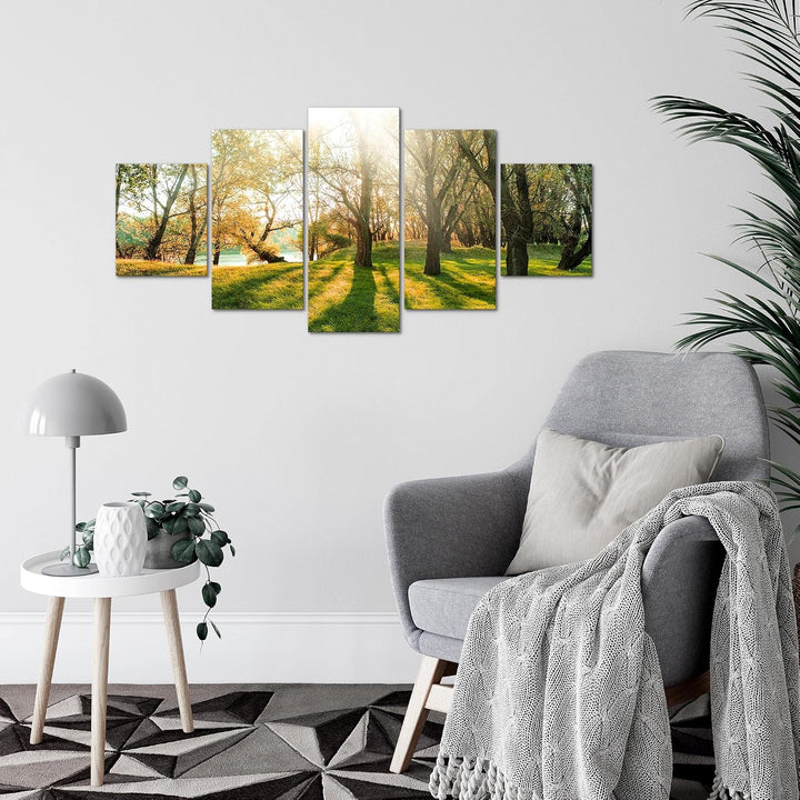 Runa Art Wandbilder Wald Landschaft 5 Teilig Bild auf Vlies Leinwand Deko Schlafzimmer Wohnzimmer So