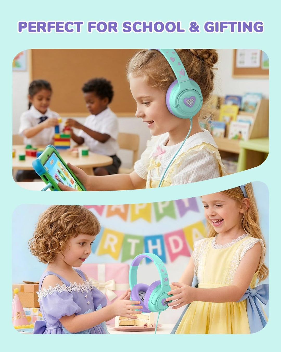 iClever kopfhörer Kinder,85 dBA Sicherer Klang,Faltbarer Over-Ear 3.5 mm kopfhörer Kinder mit Kabel,