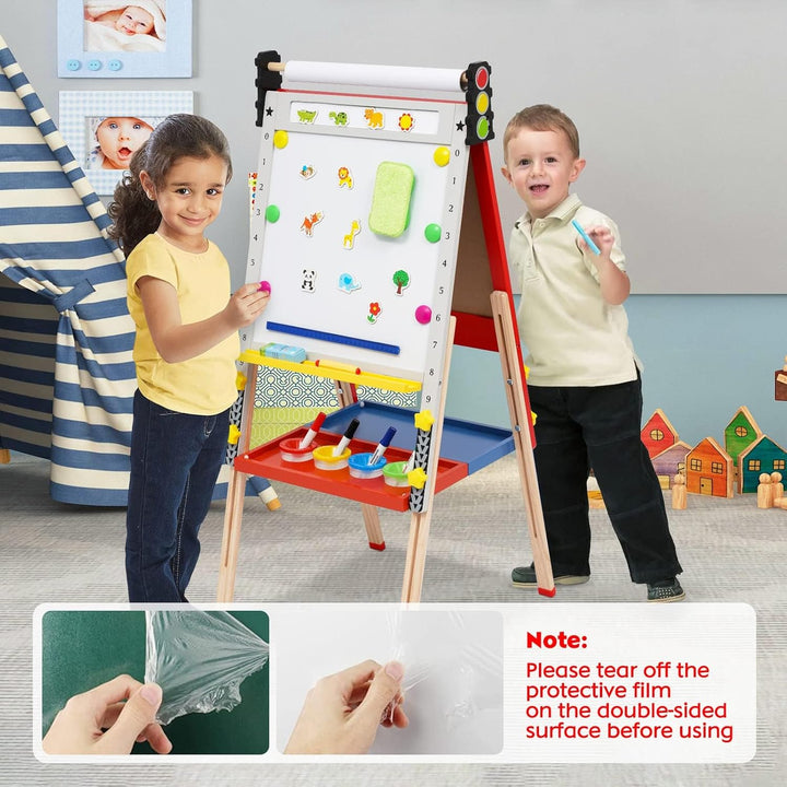 Kinder Tafel Staffelei aus Holz mit Papierrolle Kinder Holz Spielbrett Höhe Einstellbar Schöne Bogen