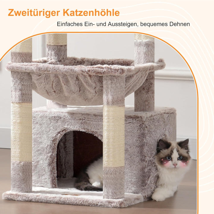 Heybly Kratzbaum, Katzenbaum mit Extra Grossem, Weichem Katzenkorb, Katzenkratzbaum mit Geräumigem K