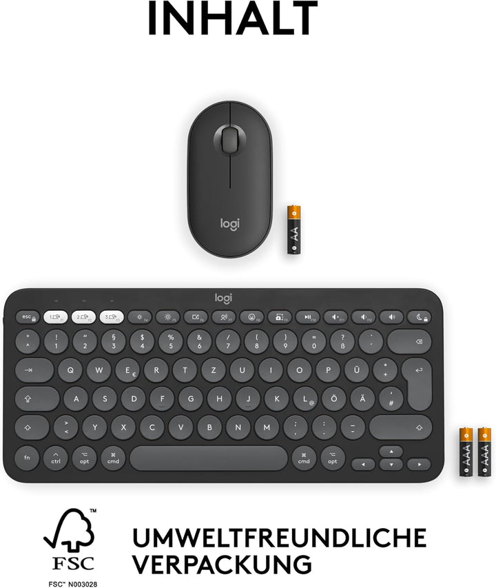 Logitech Pebble 2 Combo für Mac, kabellose Tastatur und Maus, schlank, leise und mobil, anpassbar, B
