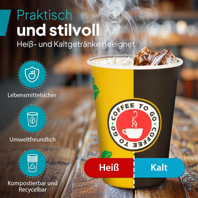 1000 Stück 7,5oz/180ml Kaffeebecher to go | Pappbecher Cups Coffee to Go Becher | Kaffee to+go Papie