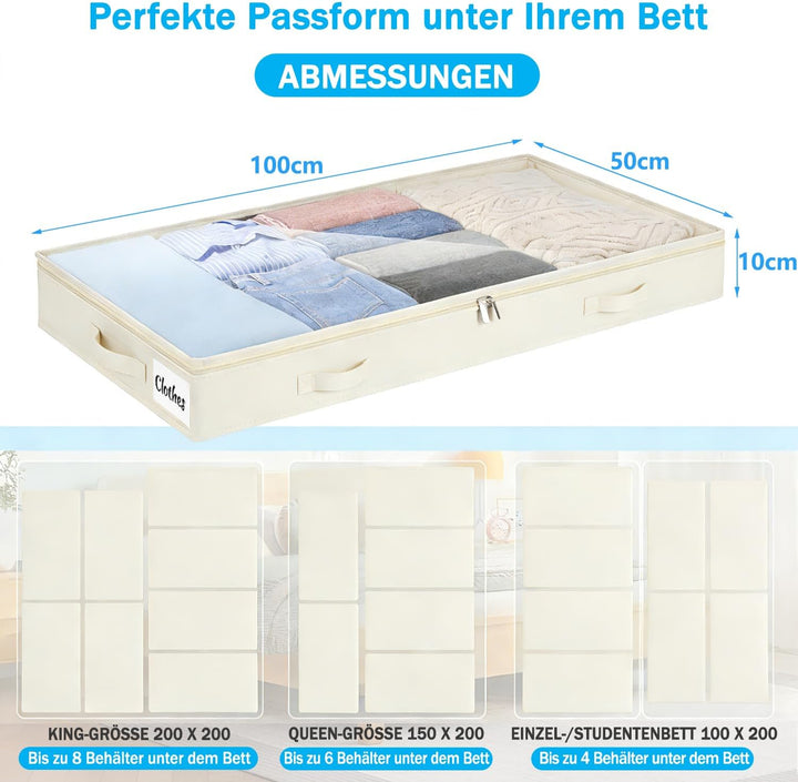 Kukikan Under Bed Storage Drawer 2 Stück Unterbettkommode und klarem Deckel, 10cm hoch Kleideraufbew
