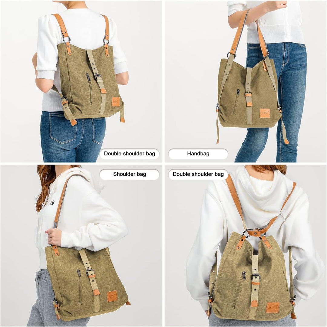 KONO Henkeltaschen Canvas Rucksack Damen Gross Handtaschen Anti Diebstahl Taschen Shopper Schulterta