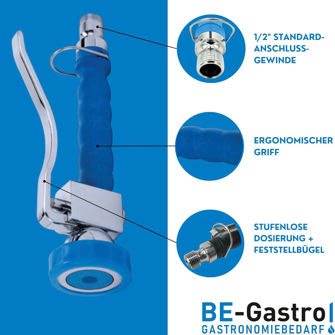 BE-GASTRO I Profi Gastro Handbrause (Blau) inkl. Feststellbügel | 1/2" Standard-AG | Edelstahl Ersat